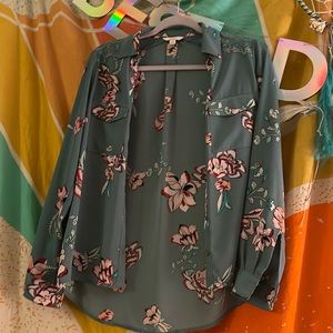 XS teal with floral Candies button down blouse